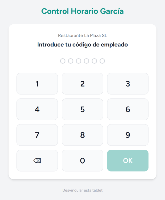 Punto de fichaje en tablet